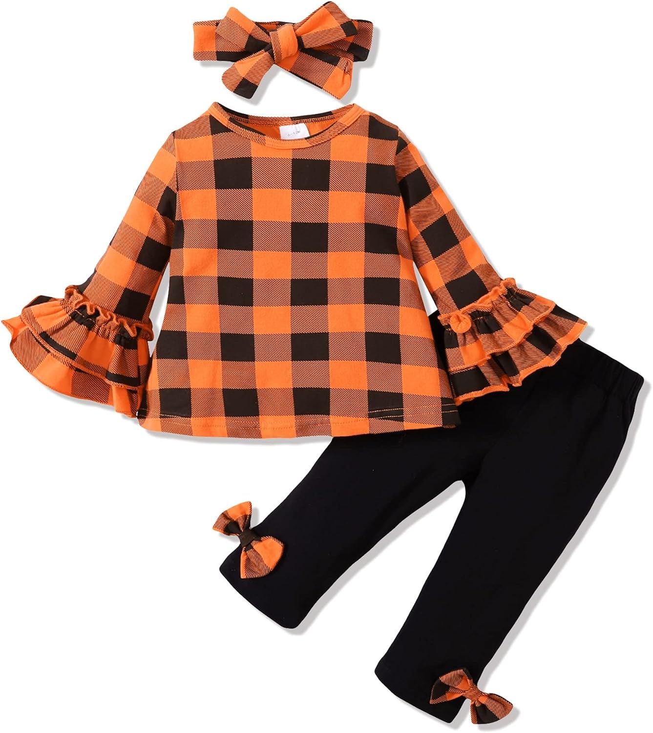 Newborn Baby Girl Clothes Plaid Ruffle Long Sleeve Top with Headband Bowknot Pants Set Infant Fall Winter Outfit