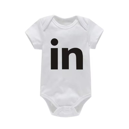 TW & in Letter Print Newborn Infant Baby Boys Girls Black Bodysuit Twins Romper Jumpsuit Outfits Hipster Baby Clothes 0-24M