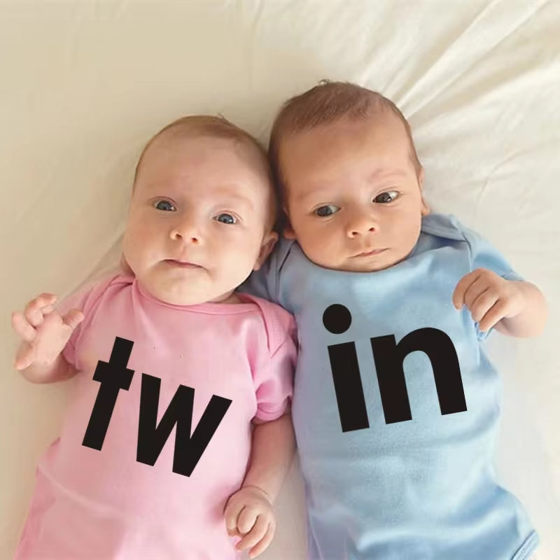 TW & in Letter Print Newborn Infant Baby Boys Girls Black Bodysuit Twins Romper Jumpsuit Outfits Hipster Baby Clothes 0-24M